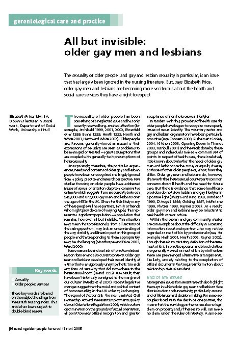 Open All but invisible: older gay men and lesbians